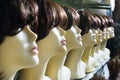 Dummies heads with hair style in shop