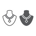 Dummy with necklace line and glyph icon, jewellery and accessory, mannequin with jewelry sign, vector graphics, a linear