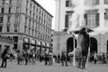 A dummy of the Swiss Federal councillor Ueli Maurer with a burning military jet fighter