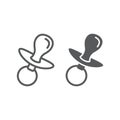 Dummy teat line and glyph icon, child and soother, toddler sign, vector graphics, a linear pattern
