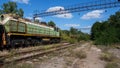 Dump abandoned rusty train on railway track Chernobyl nuclear power plant