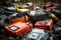 A dump of broken electric batteries