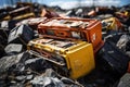 A dump of broken electric batteries