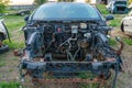 A dump of disassembled cars. Old cars for disassembly and repair. Close-up details of the auto accident field