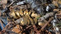Dump of rusty metal, metal structures and scrap metal texture. Concept non-ferrous scrap metal processing ecology and