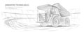Dump truck. Abstract 3d large dumper in quarry. Low pole. Mining machinery, industry equipment