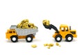 Dump truck and bulldozer Dealing with gold ore mine Royalty Free Stock Photo
