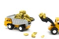Dump truck and bulldozer Dealing with gold ore mine Royalty Free Stock Photo