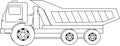 Dump truck black and white coloring book page.