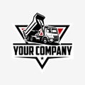 Dump Truck Company Ready Made Badge Emblem Logo Vector Isolated. Tipper Truck Logo Design Royalty Free Stock Photo