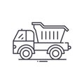 Dump truck concept icon, linear isolated illustration, thin line vector, web design sign, outline concept symbol with Royalty Free Stock Photo