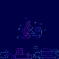 Dump truck dumps pile of sand vector gradient line icon, illustration on a dark blue background. Related bottom border