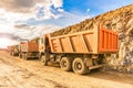 Dump truck fleet in a stone and rock transport mine