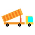 Dump truck icon. Orange lorry sign. Cartoon style. Delivery van. Flat art design. Vector illustration. Stock image. Royalty Free Stock Photo