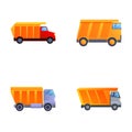 Dump truck icons set cartoon vector. Yellow dump truck tipper Royalty Free Stock Photo