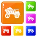 Dump truck with sand icons set vector color