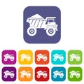 Dump truck with sand icons set