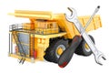Dump truck with screwdriver and wrench. 3D rendering Royalty Free Stock Photo