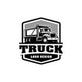 Dump Truck Silhouette. Tipper Truck Black and White Logo Vector Isolated Royalty Free Stock Photo