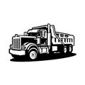 Dump Truck Silhouette. Tipper Truck Black and White Vector Isolated Royalty Free Stock Photo