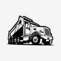 Dump Truck Silhouette Vector Art Isolated in White Background. Tipper Truck Monochrome. Best for Trucking Related Industry Royalty Free Stock Photo