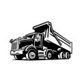 Dump truck, Tipper truck sihouette vector black and white isolated Royalty Free Stock Photo