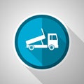 Dump truck, transport, transportation symbol, flat design vector blue icon with long shadow Royalty Free Stock Photo