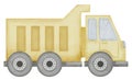 Dump Truck Watercolor illustration. Hand drawn clip art of baby toy yellow Lorry on isolated background. Drawing of Royalty Free Stock Photo