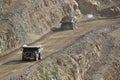 Dump Trucks hauling mining material at Cripple Creek Victor Gold Mine in Colorado.