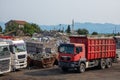 Dump trucks picking up scrap metal at recycling center in junk yard. Recycling industry. Environment and zero waste Royalty Free Stock Photo