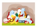 Dump of unsorted garbage illustration. Environmental pollution with non-degradable plastic glass and food waste Royalty Free Stock Photo