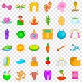 Dumpbell icons set, cartoon style