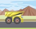 Dumper or truck working in a quarry, flat vector stock illustration with industrial heavy machine as a concept of natural resource