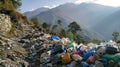 Dumping of plastic and garbage polluting scenic mountain landscape shows environmental consequences Royalty Free Stock Photo