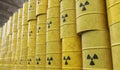 Dumping of radioactive waste barrels. 3D rendered illustration