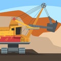 Dumping Truck Working at Mining Quarry, Metallurgical Industry Concept Vector Illustration