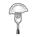 dumpling on fork sketch vector illustration