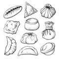 Dumpling sketch, healthy cooking and appetizer set