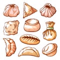 Dumpling, traditional chinese food hand drawn set Royalty Free Stock Photo