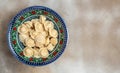 dumpling uzbek cuisine. Uzbek food Manti or dumplings. Homemade Uzbek dish. Long banner format. top view Royalty Free Stock Photo