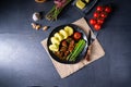 Dumplings with beef goulash and green asparagus Royalty Free Stock Photo