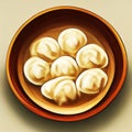 Dumplings in a bowl. Top view. Appetizing dumplings in a ceramic plate. AI-generated