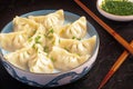 dumplings Delicious manti showcased appetizingly against dark backdrop