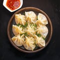 dumplings Delicious manti showcased appetizingly against dark backdrop