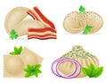 Dumplings of dough with a filling and greens set icons vector il