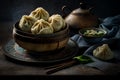 Dumplings mandu korean tradional style, food photography, artistic