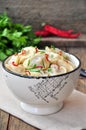 Dumplings and parsley - russian pelmeni - italian ravioli - on white plate Royalty Free Stock Photo