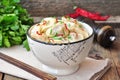 Dumplings and parsley - russian pelmeni - italian ravioli - on white plate Royalty Free Stock Photo