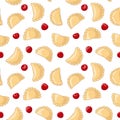 Dumplings pierogi, varenyky, pelmeni with cherries seamless pattern. Vector hand drawn illustration.