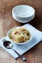 Dumplings with potato and cottage cheese stuffing pierogi. Traditional Polish Christmas Dinne Royalty Free Stock Photo